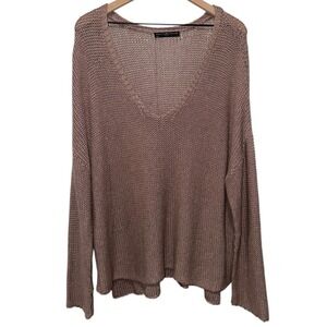 Peruvian Connection Sweater Brown Pima Cotton‎ Open Knit Women L Oversized Boho